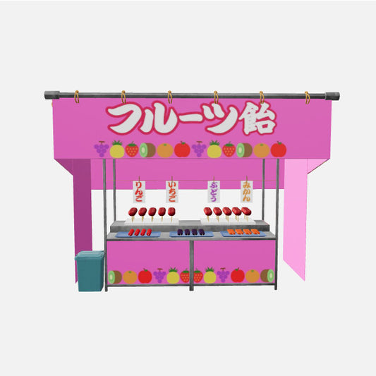 Candied Fruit Food Stall 3D Asset – Japanese Festival Style (.c4d + .glb for Web & AR)