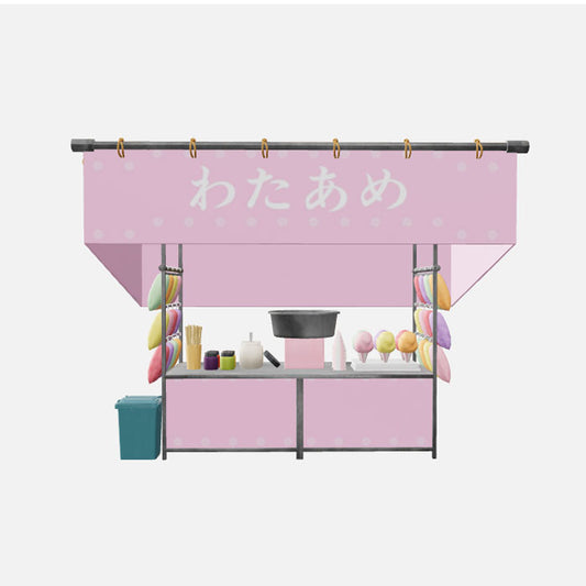 Cotton Candy Food Stall 3D Asset – Japanese Festival Style (.c4d + .glb for Web & AR)
